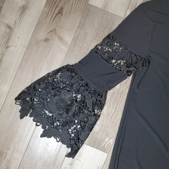 Alfani Lace Sleeve Pullover Midi Dress Size 8 Women's Black Stretch A-Line NWOT - Picture 7 of 16